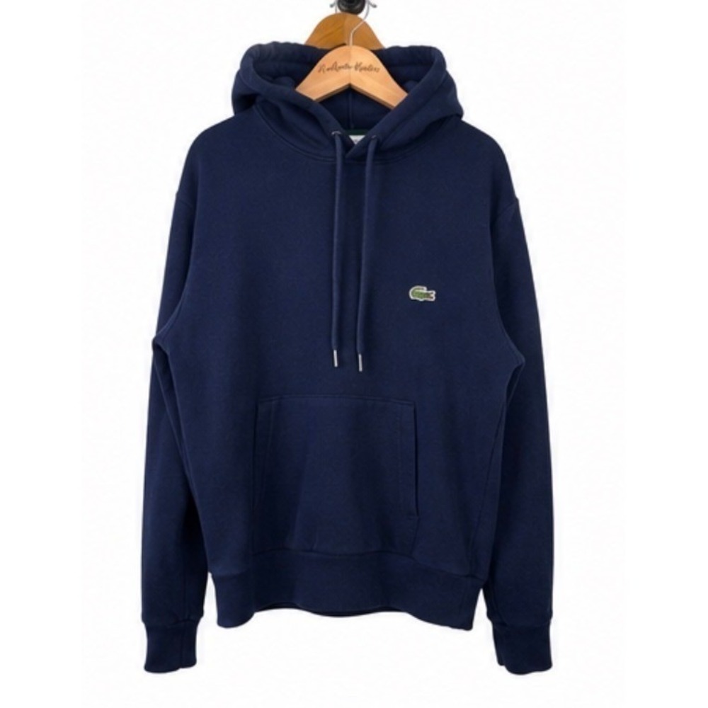 Lacoste Hoodie Mens Size S Small Navy Blue EUC Classic Fit Cotton Blend Logo